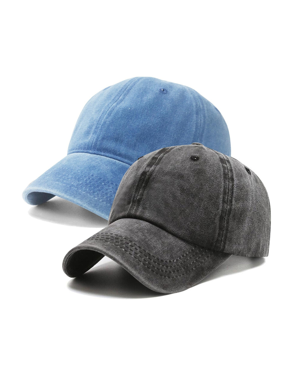 2 Packs Vintage Washed Distressed Baseball | Skyblue, Black(Washed) | Size OS